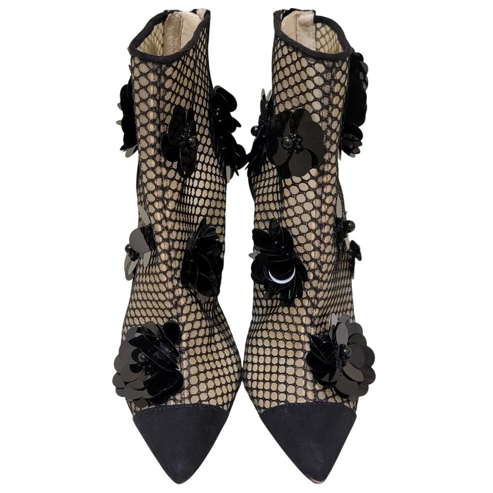 Betsey Johnson Women Pointed Toe Mesh Bootie Navey Size US 7M Black Floral - Picture 4 of 5